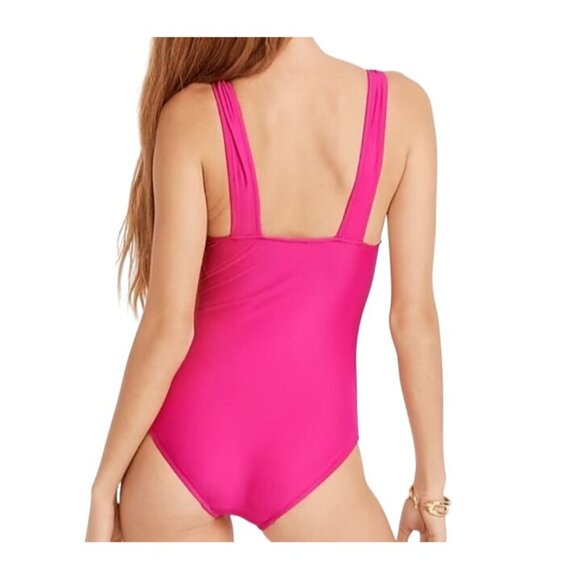 NEW J. Crew‎ Ruched V-neck One-Piece Swimsuit in Radiant Fuchsia/Bright Pink 10 - Picture 3 of 15